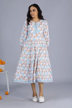 Collection of Handblock Printed Cotton Tiered Dress in a gallery layout