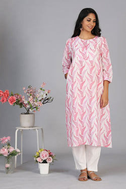 Collection of Handblock Printed A-Line Kurti in a gallery layout