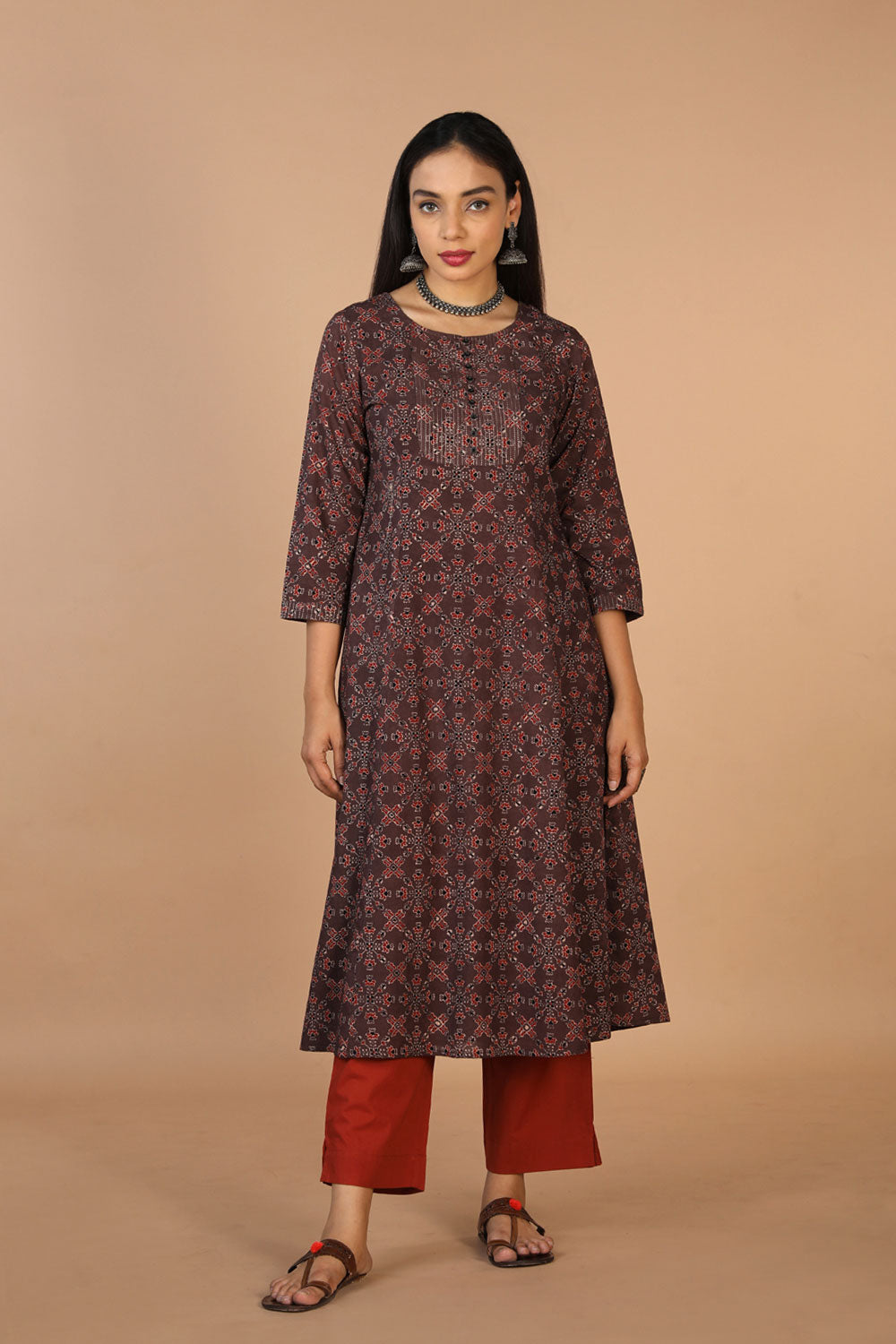 Collection of Ajrakh handblockprinted cotton kurti in a gallery layout