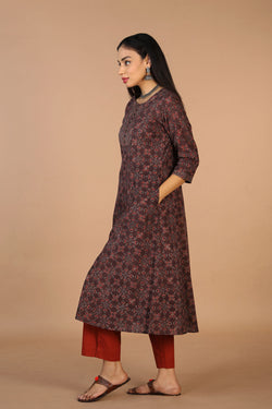 Collection of Ajrakh handblockprinted cotton kurti in a gallery layout