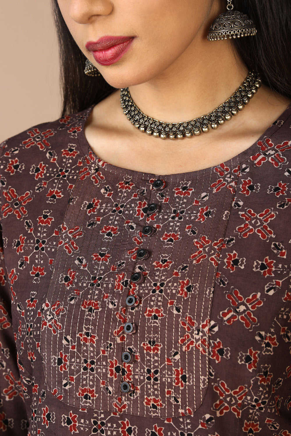 Collection of Ajrakh handblockprinted cotton kurti in a gallery layout