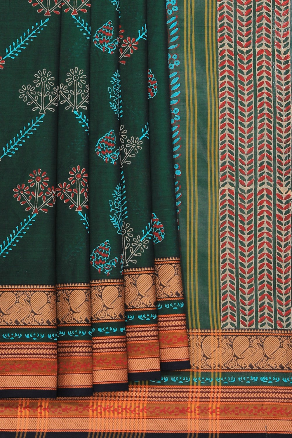 Hand block printed cotton saree