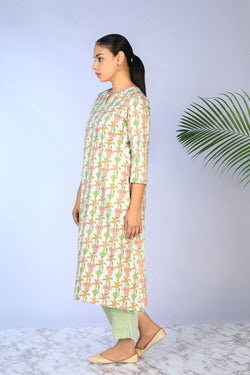 Collection of Handblock Printed 2 Piece Set Kurti With Pants in a gallery layout