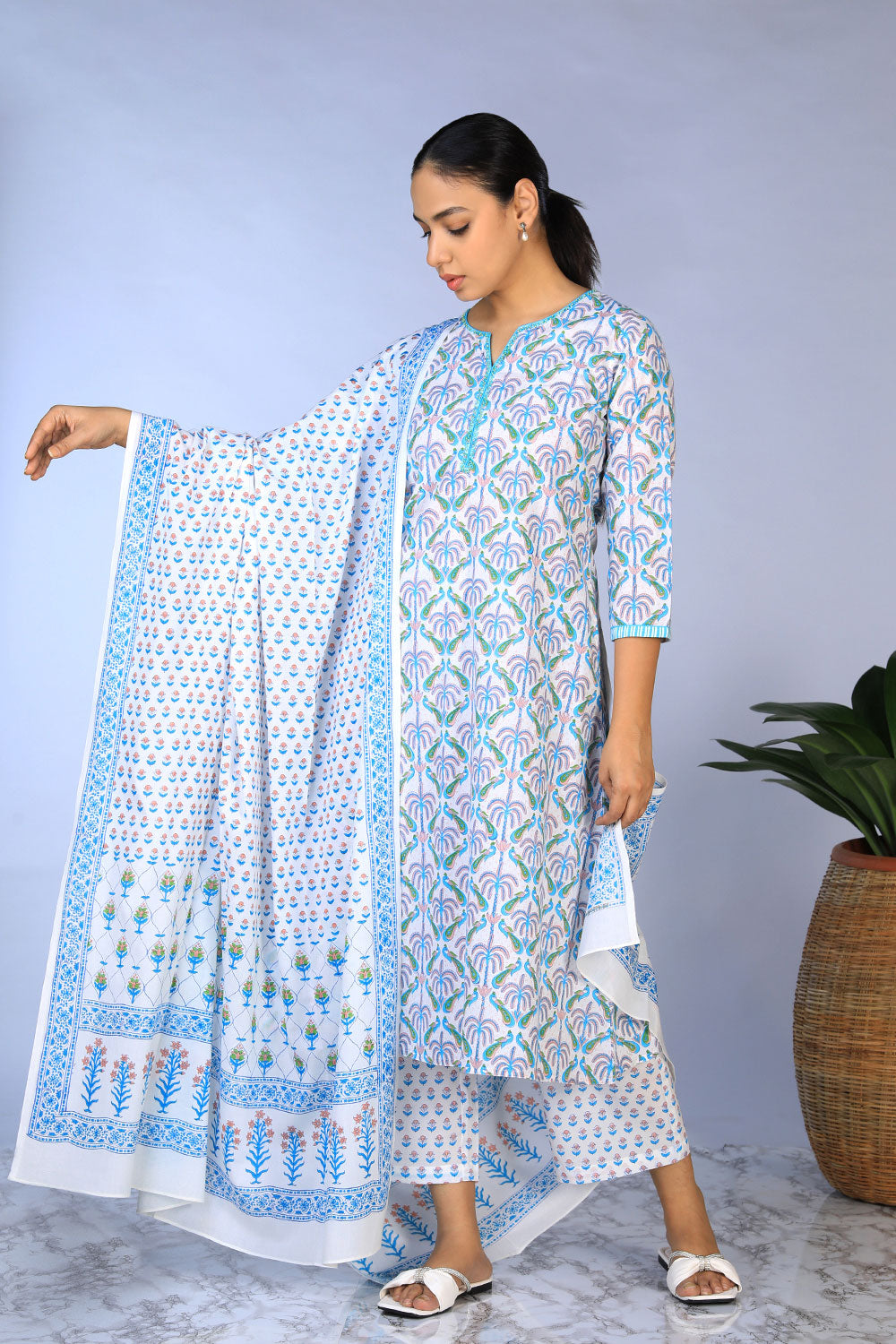 Collection of Off- White Handblock Printed Kurta, 3 Piece Set in a gallery layout