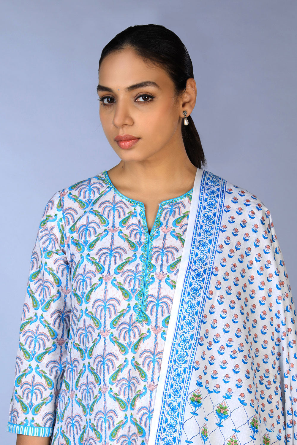 Collection of Off- White Handblock Printed Kurta, 3 Piece Set in a gallery layout