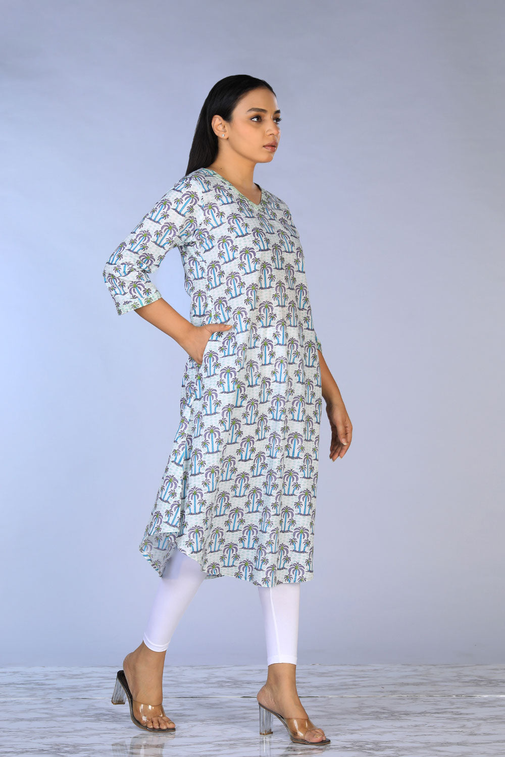 Collection of Off- White Handblock Printed Kurti in a gallery layout