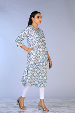 Collection of Off- White Handblock Printed Kurti in a gallery layout