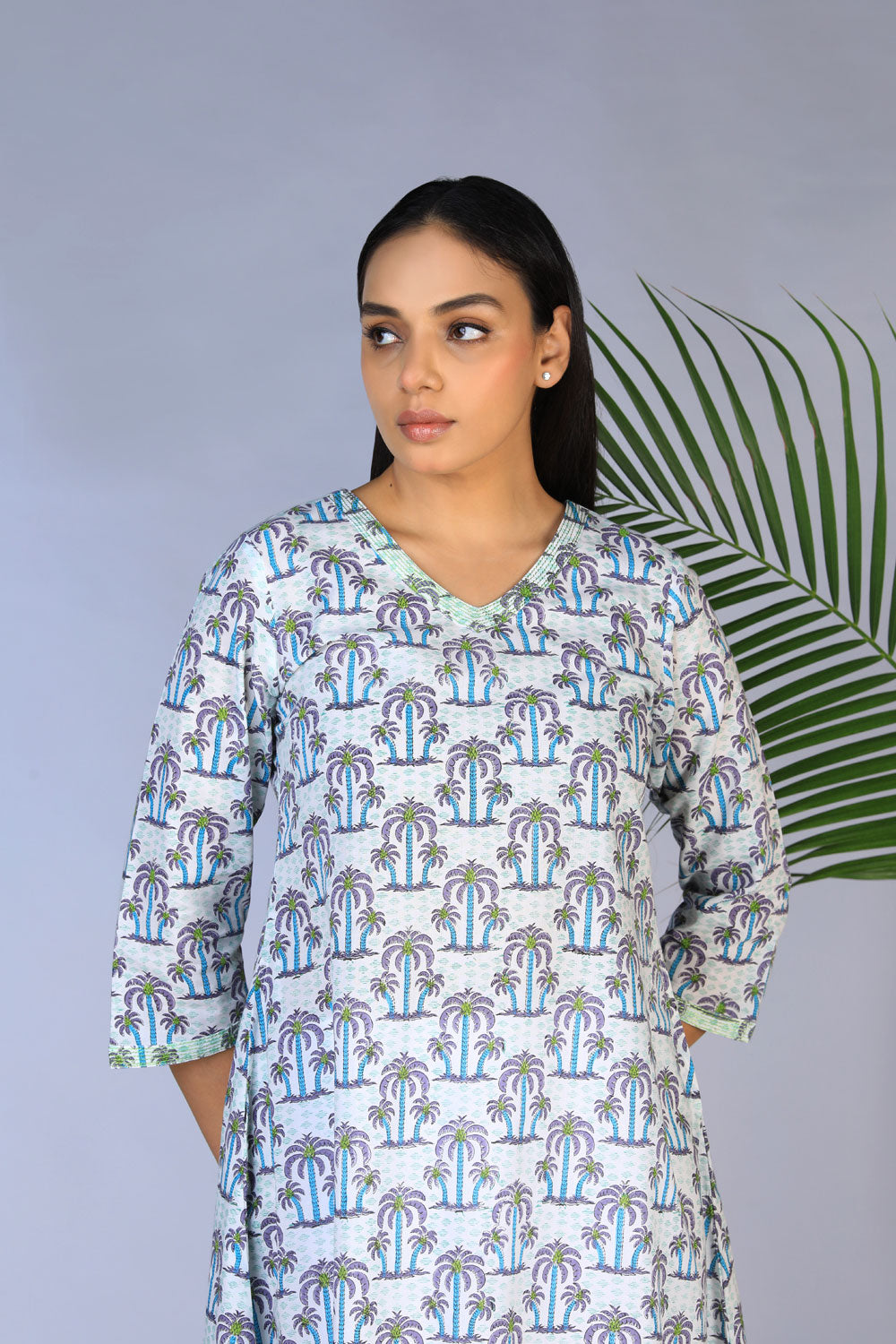 Collection of Off- White Handblock Printed Kurti in a gallery layout