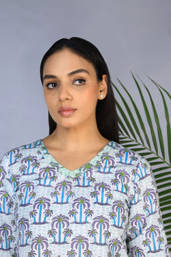 Collection of Off- White Handblock Printed Kurti in a gallery layout