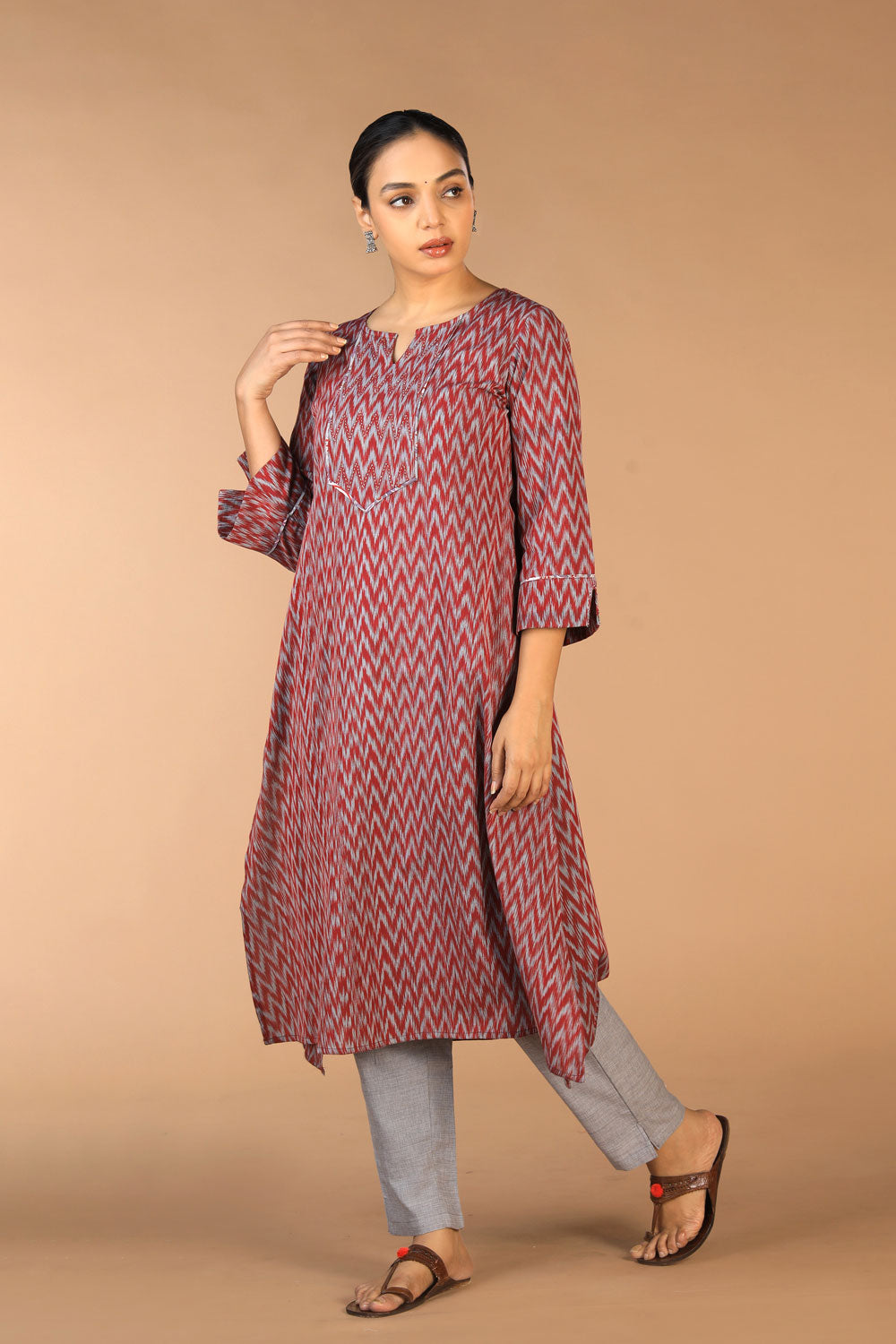 Collection of Cotton Pochampally Ikat Kurti in a gallery layout