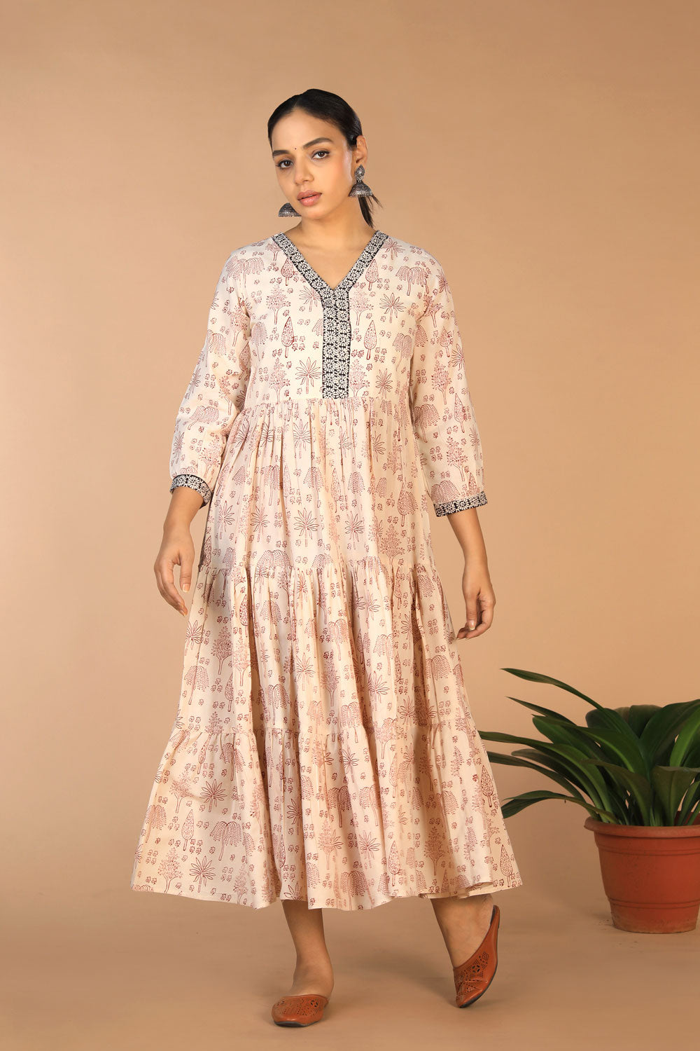 Collection of Bagh Handblock Printed Tiered Cotton Dress in a gallery layout