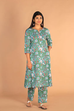 Collection of Floral Sanganeri Hand Blockprinted Cotton Dress in a gallery layout