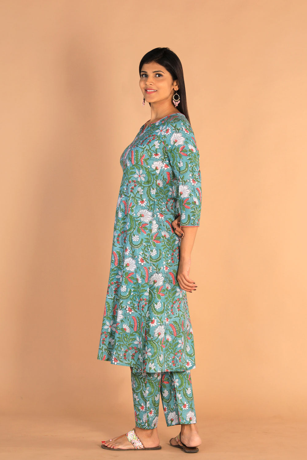 Collection of Floral Sanganeri Hand Blockprinted Cotton Dress in a gallery layout