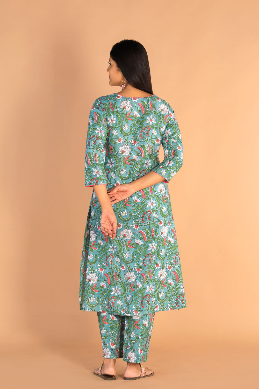 Collection of Floral Sanganeri Hand Blockprinted Cotton Dress in a gallery layout