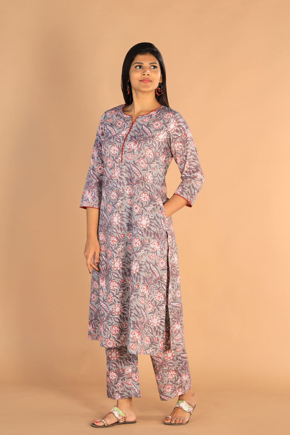 Collection of Floral Sanganeri Hand Blockprinted Cotton Dress in a gallery layout