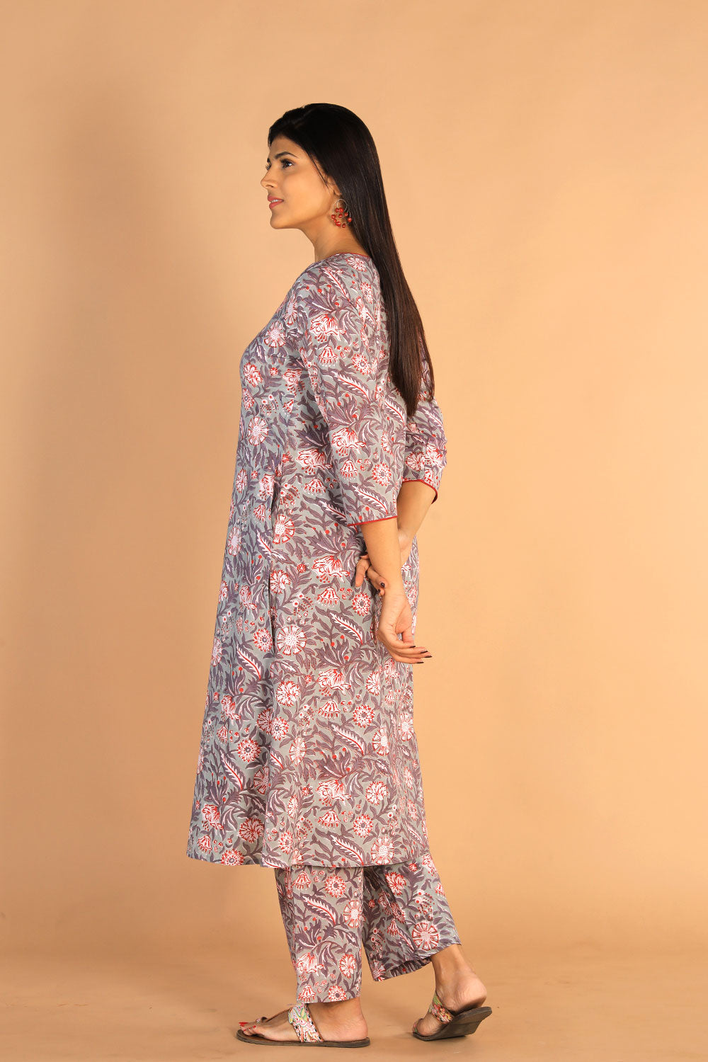 Collection of Floral Sanganeri Hand Blockprinted Cotton Dress in a gallery layout