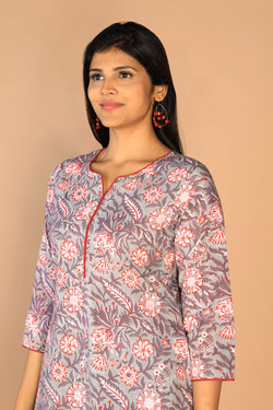 Collection of Floral Sanganeri Hand Blockprinted Cotton Dress in a gallery layout