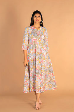 Collection of Floral Sanganeri Hand Blockprinted Cotton Dress in a gallery layout