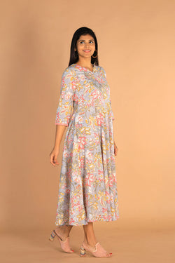 Collection of Floral Sanganeri Hand Blockprinted Cotton Dress in a gallery layout