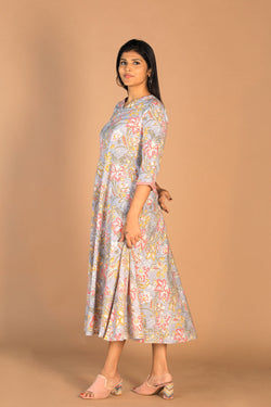 Collection of Floral Sanganeri Hand Blockprinted Cotton Dress in a gallery layout