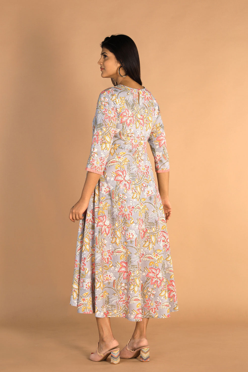 Collection of Floral Sanganeri Hand Blockprinted Cotton Dress in a gallery layout