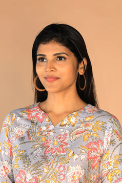 Collection of Floral Sanganeri Hand Blockprinted Cotton Dress in a gallery layout