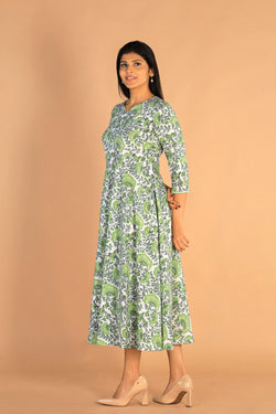 Collection of Floral Sanganeri Hand Blockprinted Cotton Dress in a gallery layout