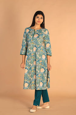 Collection of Floral Sanganeri Hand Blockprinted Cotton Dress in a gallery layout