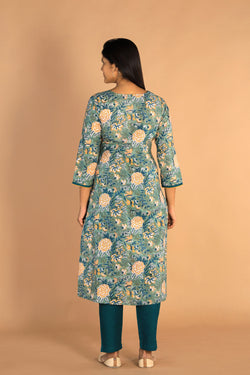 Collection of Floral Sanganeri Hand Blockprinted Cotton Dress in a gallery layout