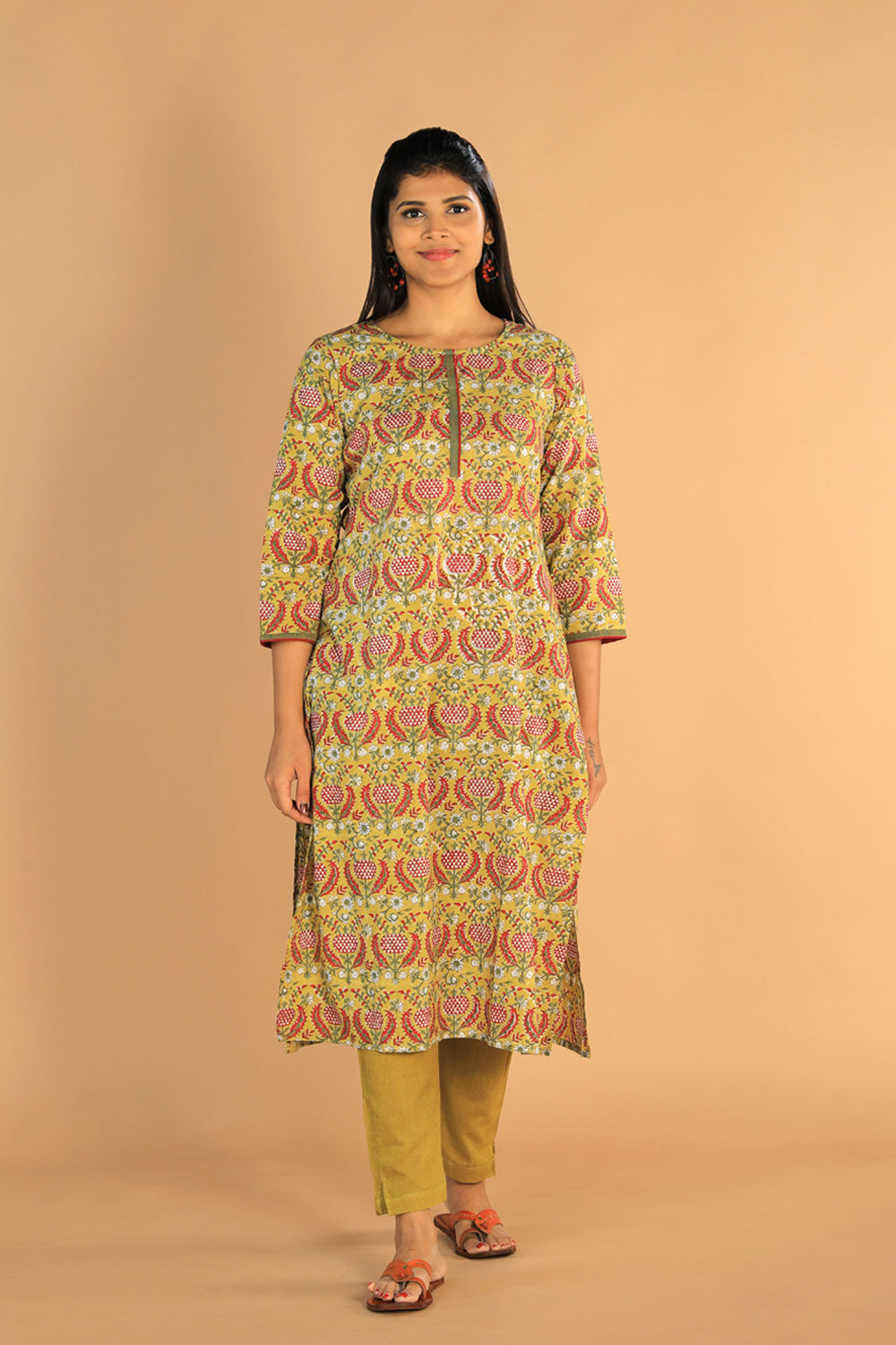 Collection of Floral Sanganeri Hand Blockprinted Cotton Dress in a gallery layout