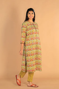 Collection of Floral Sanganeri Hand Blockprinted Cotton Dress in a gallery layout