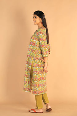 Collection of Floral Sanganeri Hand Blockprinted Cotton Dress in a gallery layout