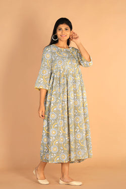 Collection of Floral Sanganeri Hand Blockprinted Cotton Dress in a gallery layout