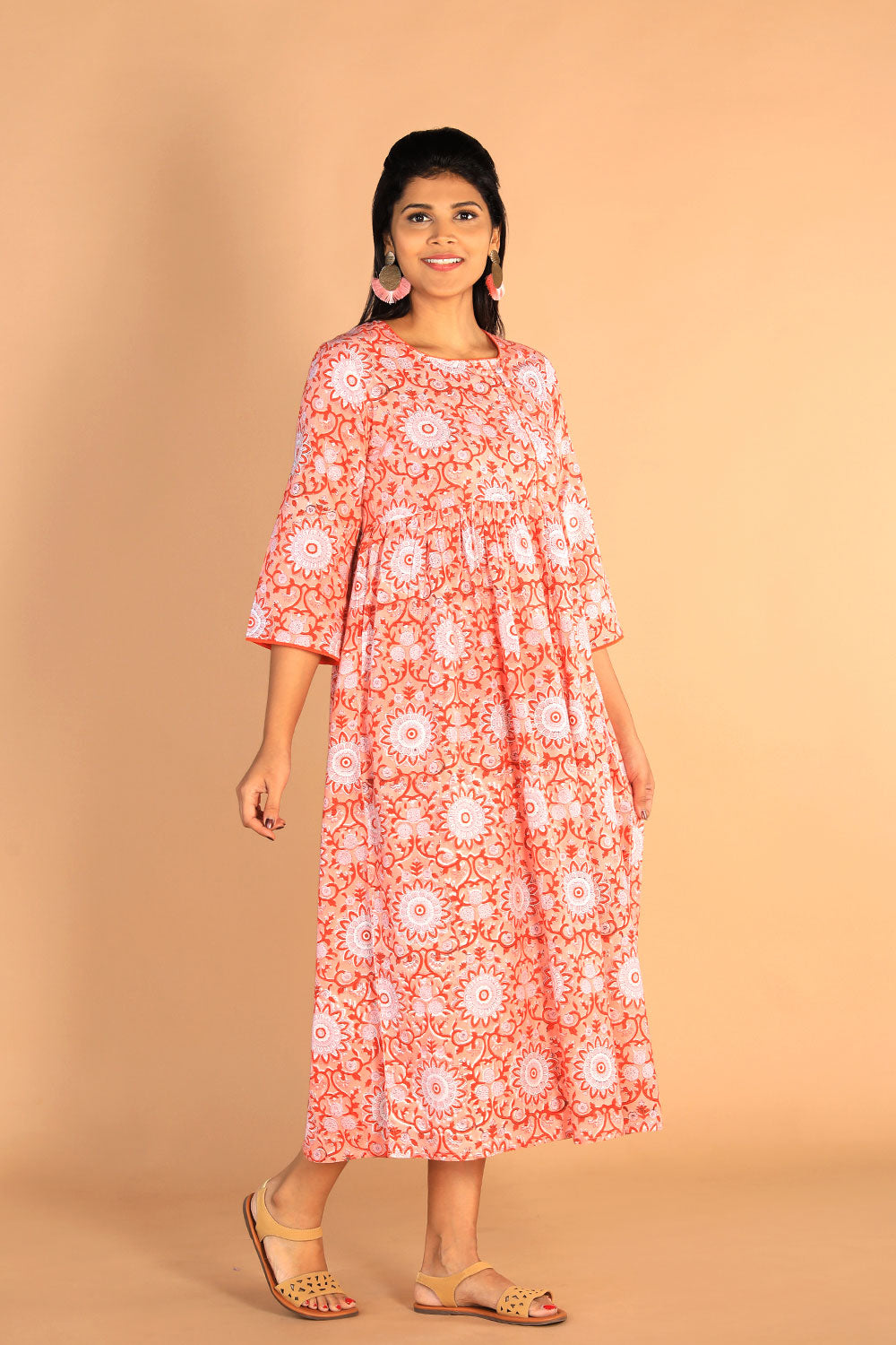 Collection of Floral Sanganeri Hand Blockprinted Cotton Dress in a gallery layout