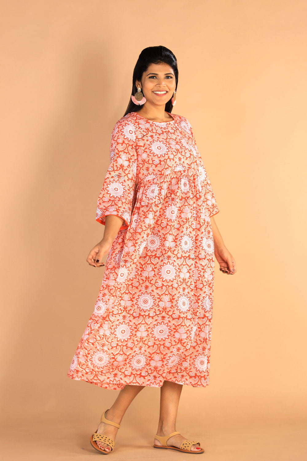 Collection of Floral Sanganeri Hand Blockprinted Cotton Dress in a gallery layout