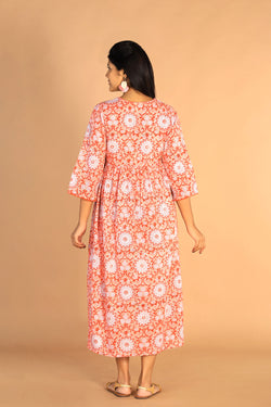 Collection of Floral Sanganeri Hand Blockprinted Cotton Dress in a gallery layout