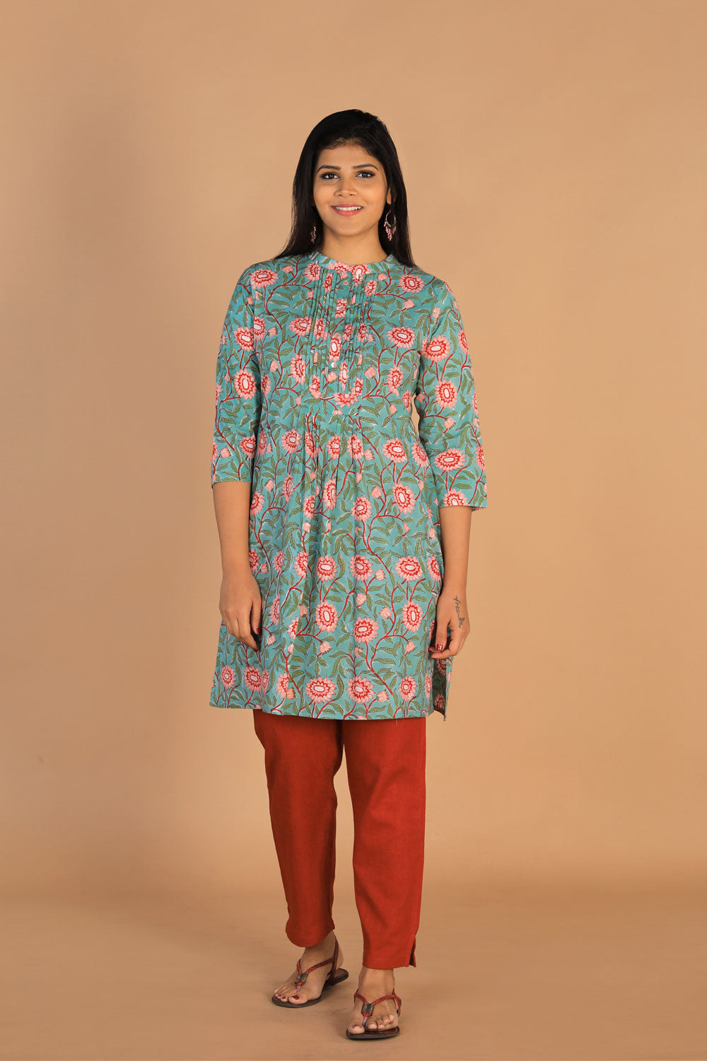 Collection of Blockprinted Pleated Cotton Short Kurti in a gallery layout