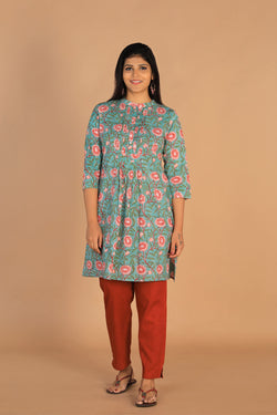 Collection of Blockprinted Pleated Cotton Short Kurti in a gallery layout