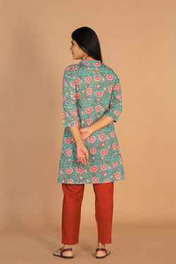 Collection of Blockprinted Pleated Cotton Short Kurti in a gallery layout