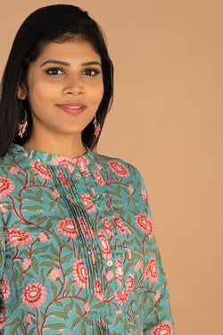 Collection of Blockprinted Pleated Cotton Short Kurti in a gallery layout