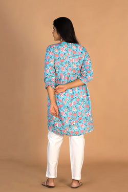 Collection of Block Printed Gathered Cotton Short Kurti in a gallery layout