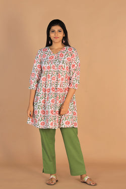 Collection of Block Printed Gathered Cotton Short Kurti in a gallery layout