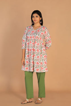 Collection of Block Printed Gathered Cotton Short Kurti in a gallery layout