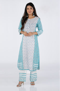 Collection of Hand block printed cotton paneled Kurti with pants in a gallery layout