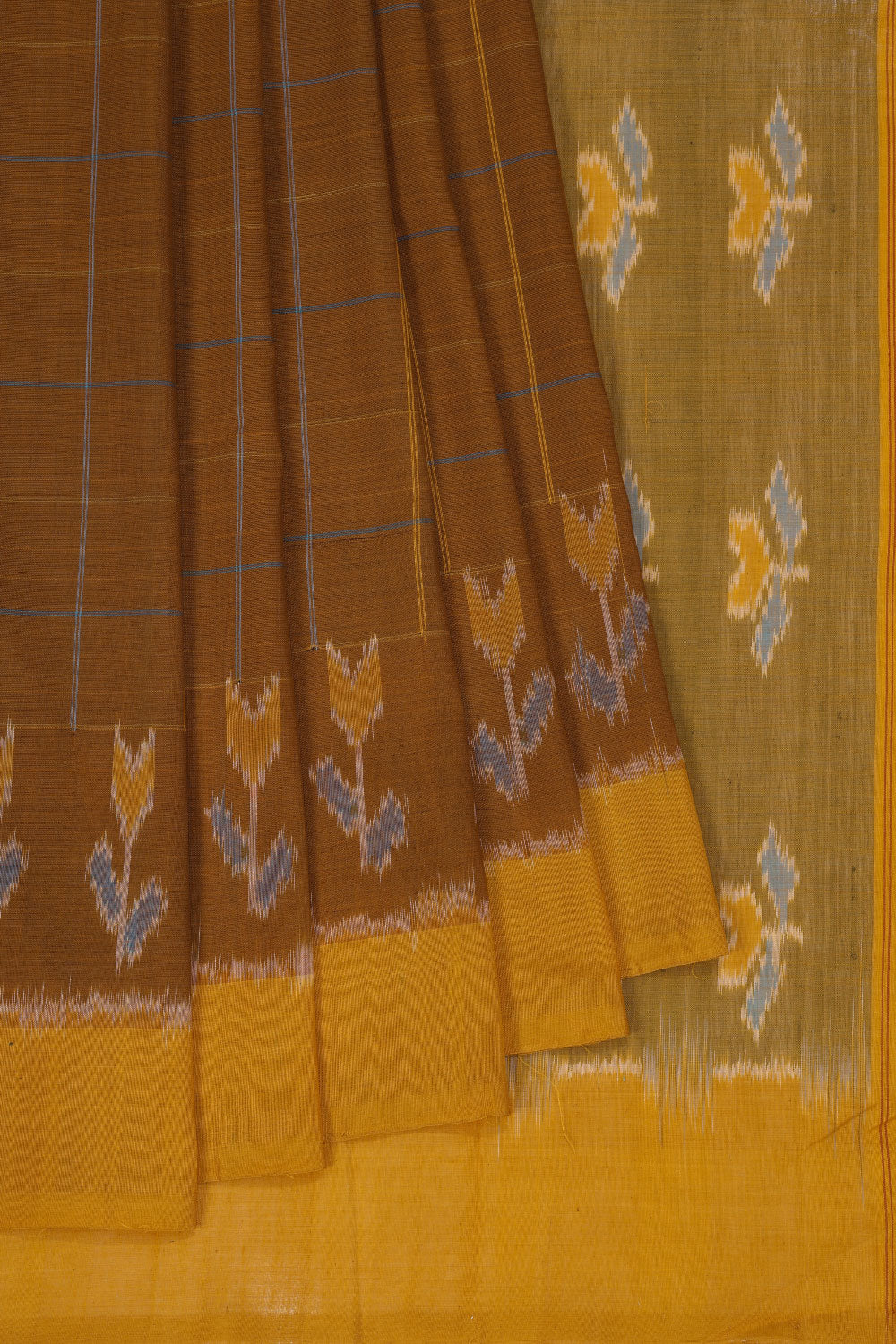 Russet brown Pochampally Ikat Saree