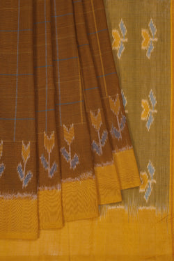 Image of Russet brown Pochampally Ikat Saree