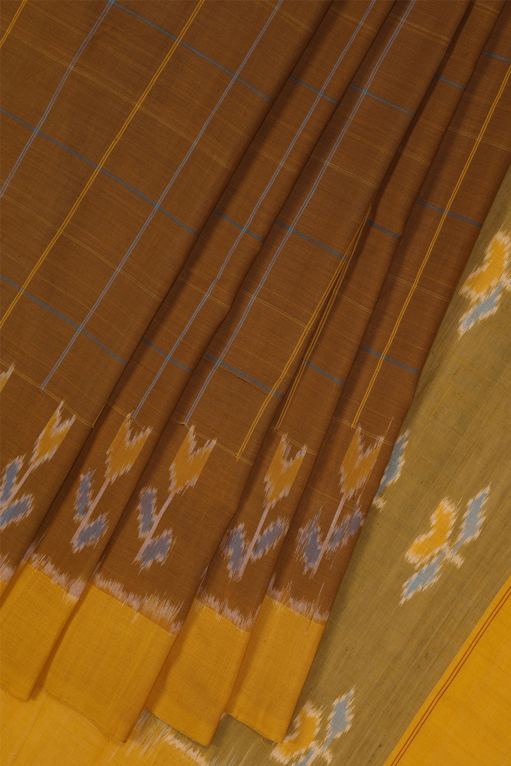 Russet brown Pochampally Ikat Saree