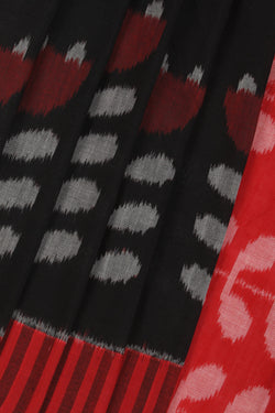 Image of Coal black red stripes pattern Pochampally cotton ikat Saree