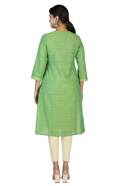 Collection of Pistachio green woven cotton kurti. in a gallery layout