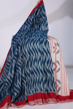 Image of Navy blue Pochampally cotton ikat Saree